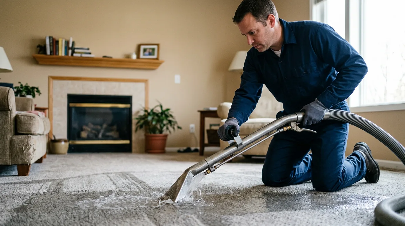 Water damage restoration technician working near Conway, NH